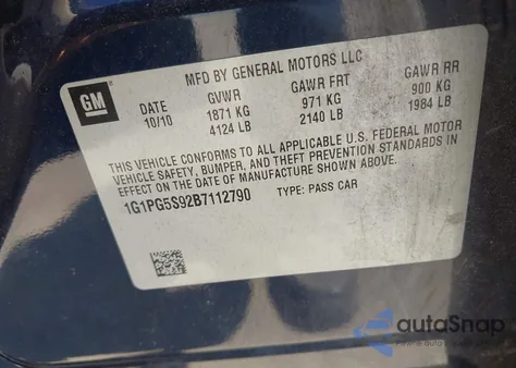 2011 Chevrolet Cruze 2Lt from USA, damaged, VIN 1G1PG5S92B7112790